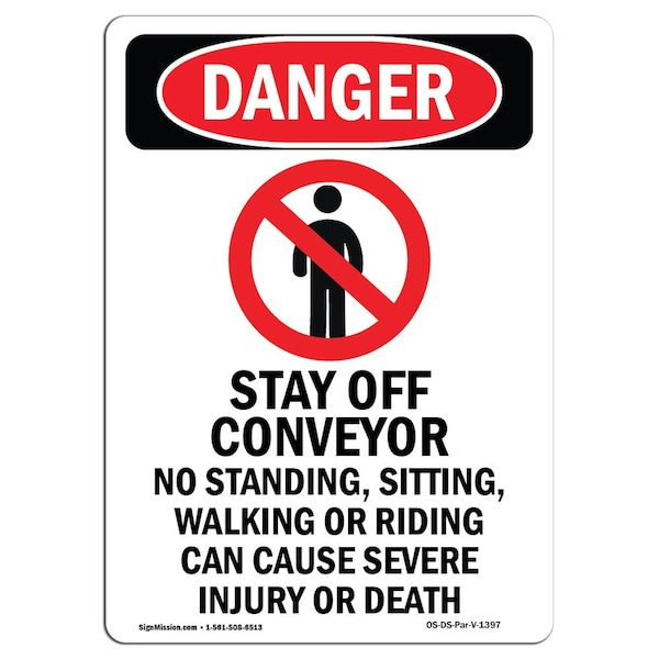 Signmission OSHA Danger, Stay Off Conveyor No Standing Spanish, 5in X 3.5in Decal, OS-DS-D-35-LS-1397 OS-DS-D-35-LS-1397 - main